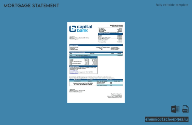 Beispielansicht eines Hypothekenauszugs der Kyrgyzstan Capital Bank (Word und PDF)